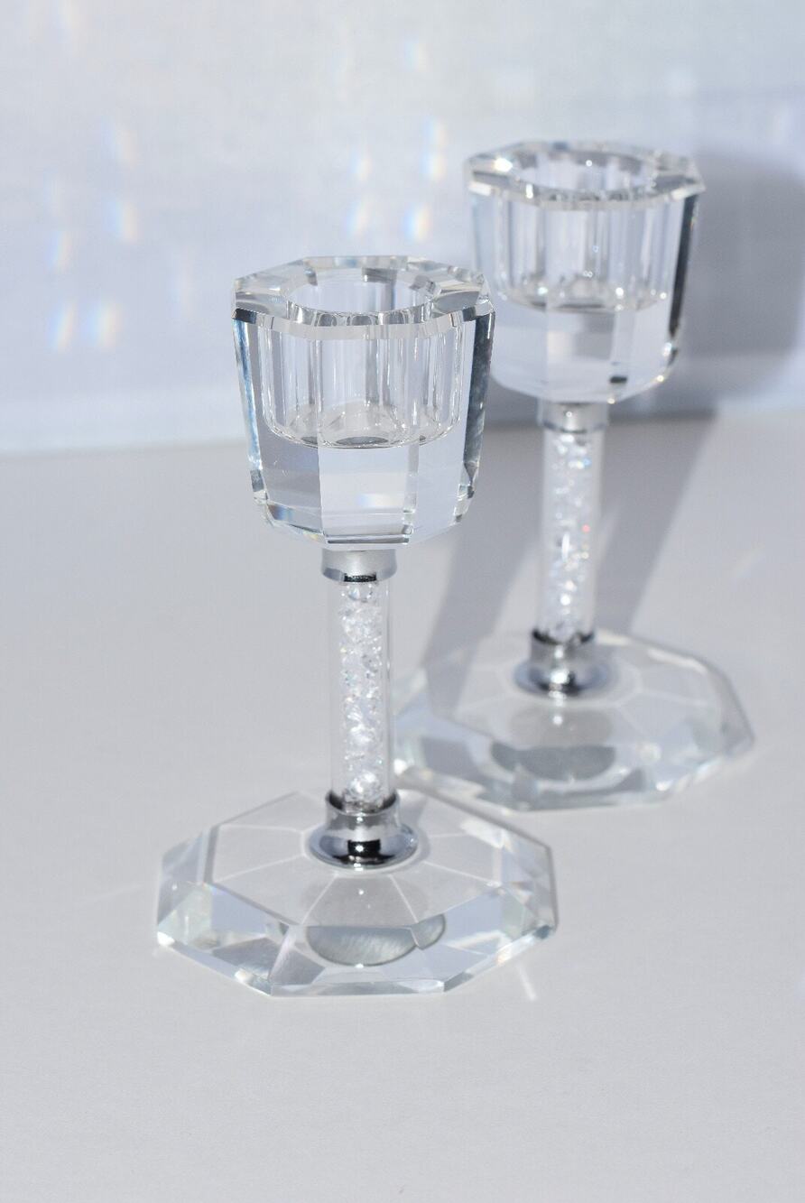 Lucien Piccard Crystal Clear Candlestick Pair 4" Faux Diamond Stem